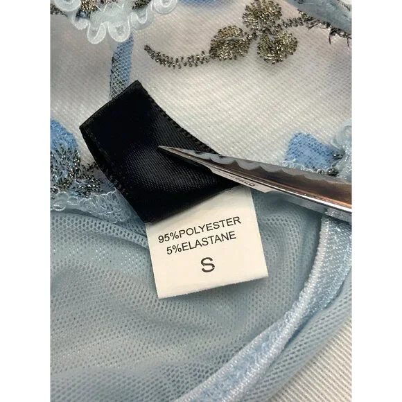 Blue Floral Embroidered Mesh Crop Bralette Adjustable Straps Size S - Picture 7 of 9